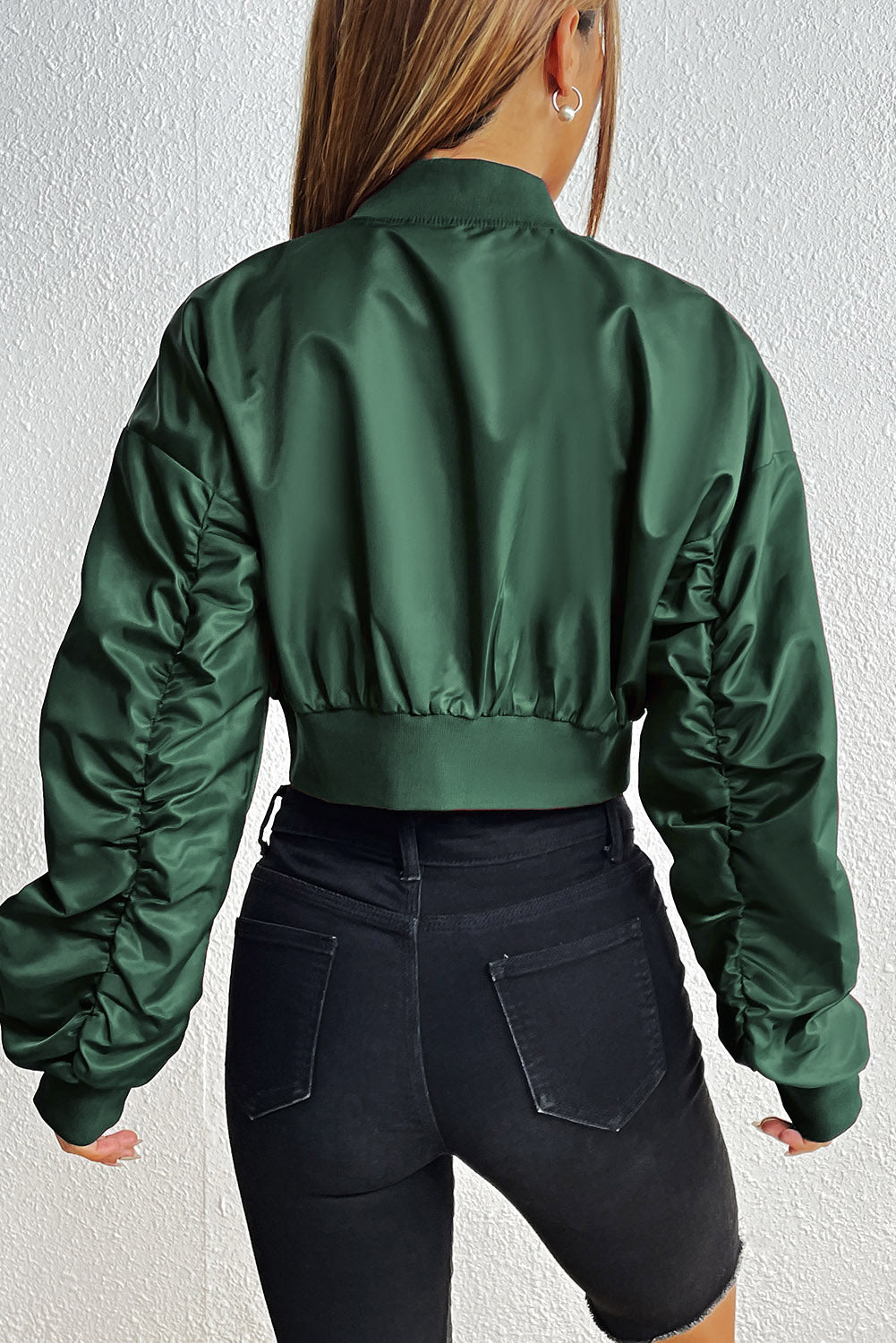 Zip-Up Ruched Cropped Jacket