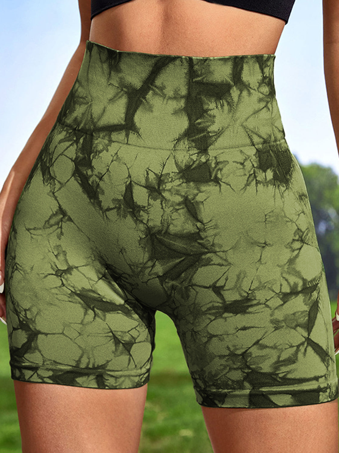 Tie-Dye High Waist Wide Waistband Active Shorts