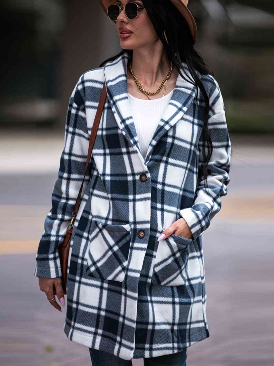 Plaid Shawl Jacket with Pockets