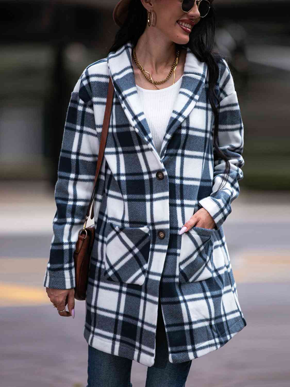 Plaid Shawl Jacket with Pockets