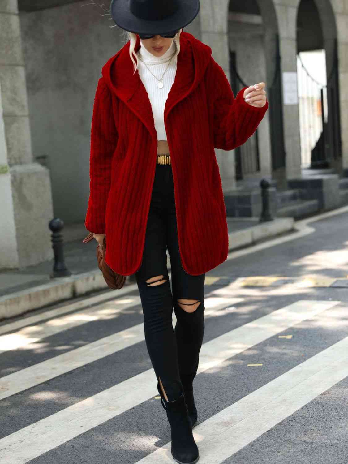 Ribbed Hooded Coat