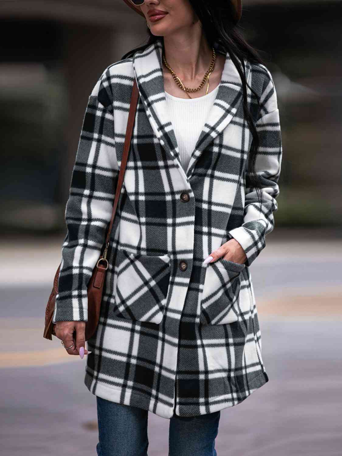 Plaid Shawl Jacket with Pockets