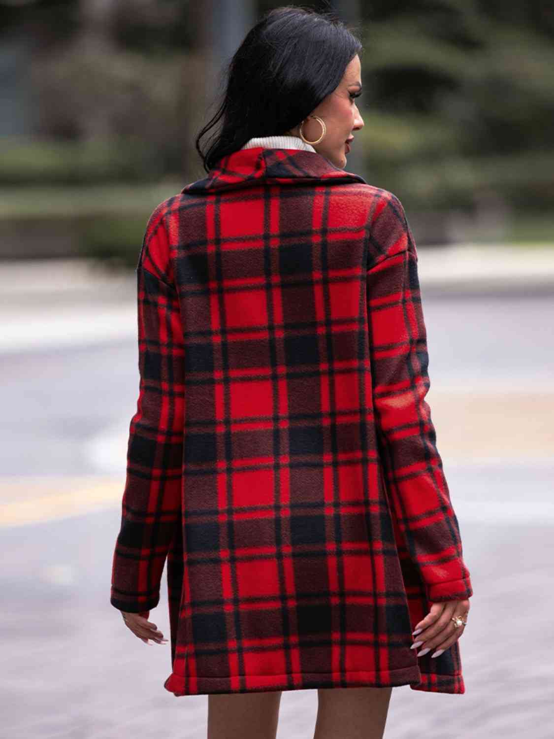 Plaid Shawl Jacket with Pockets