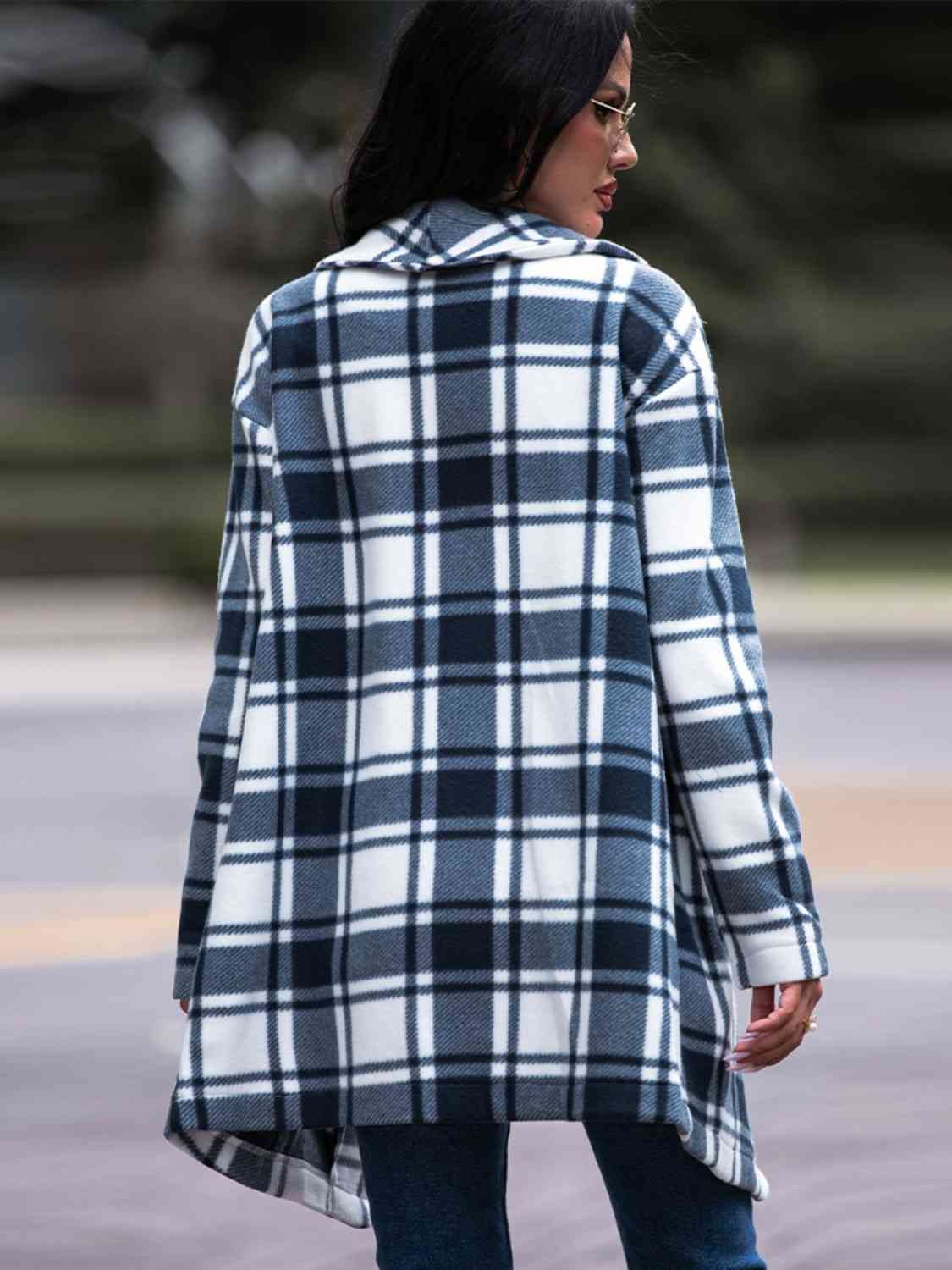 Plaid Shawl Jacket with Pockets