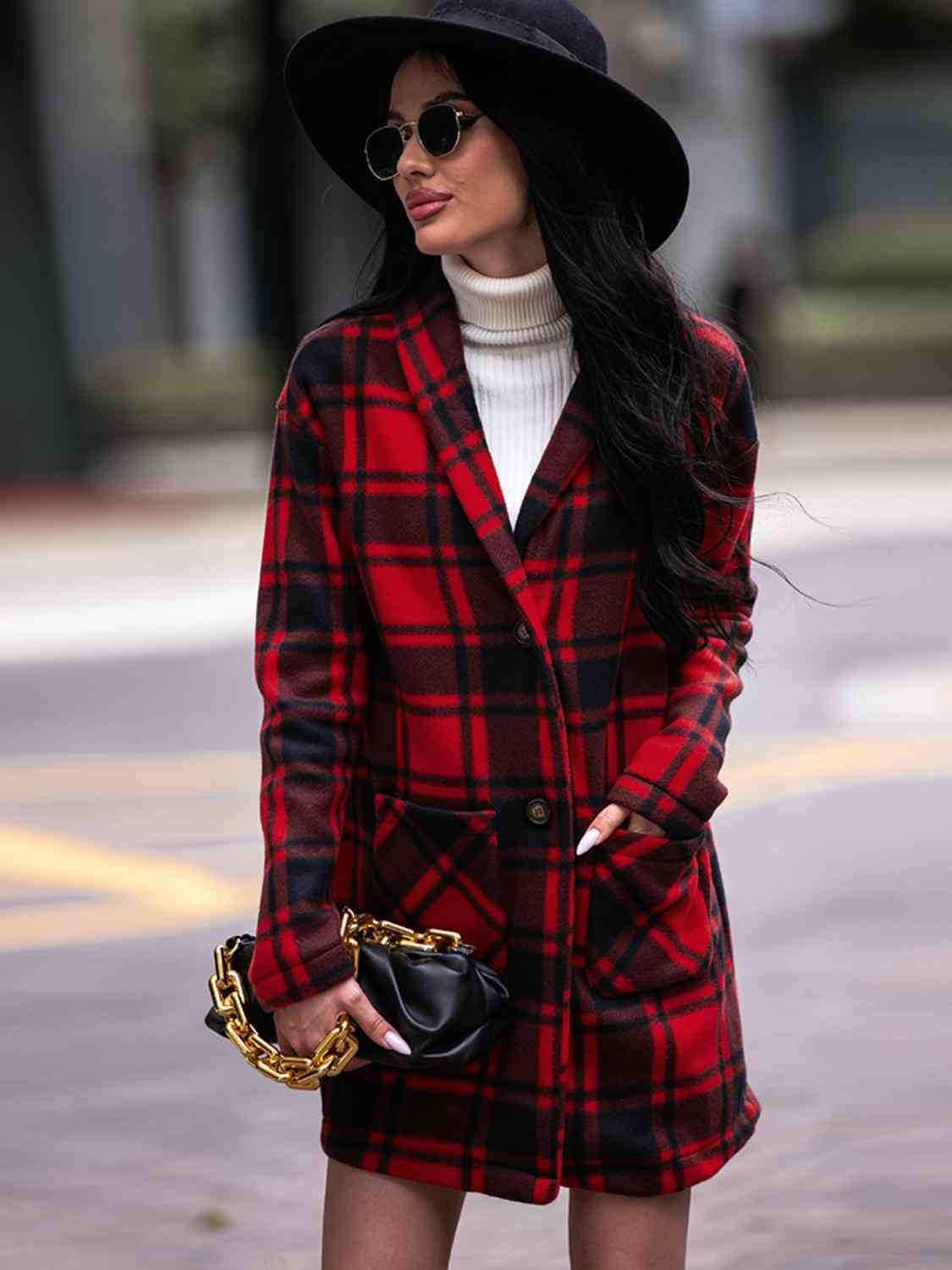 Plaid Shawl Jacket with Pockets