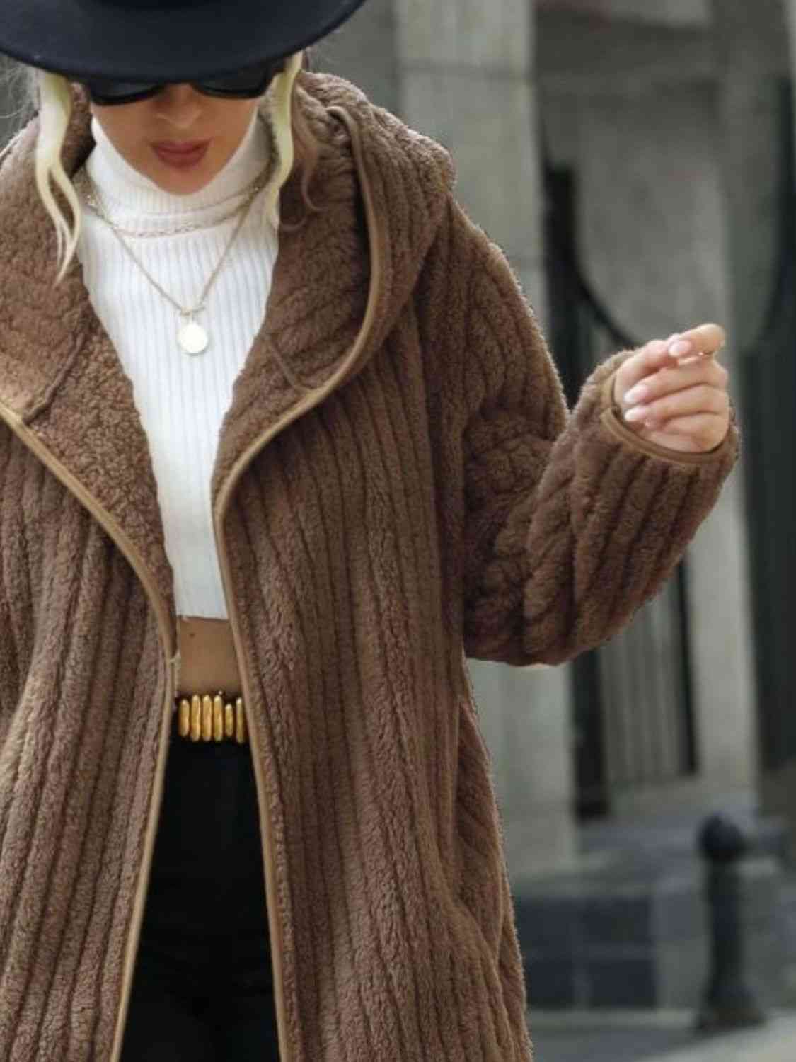 Ribbed Hooded Coat