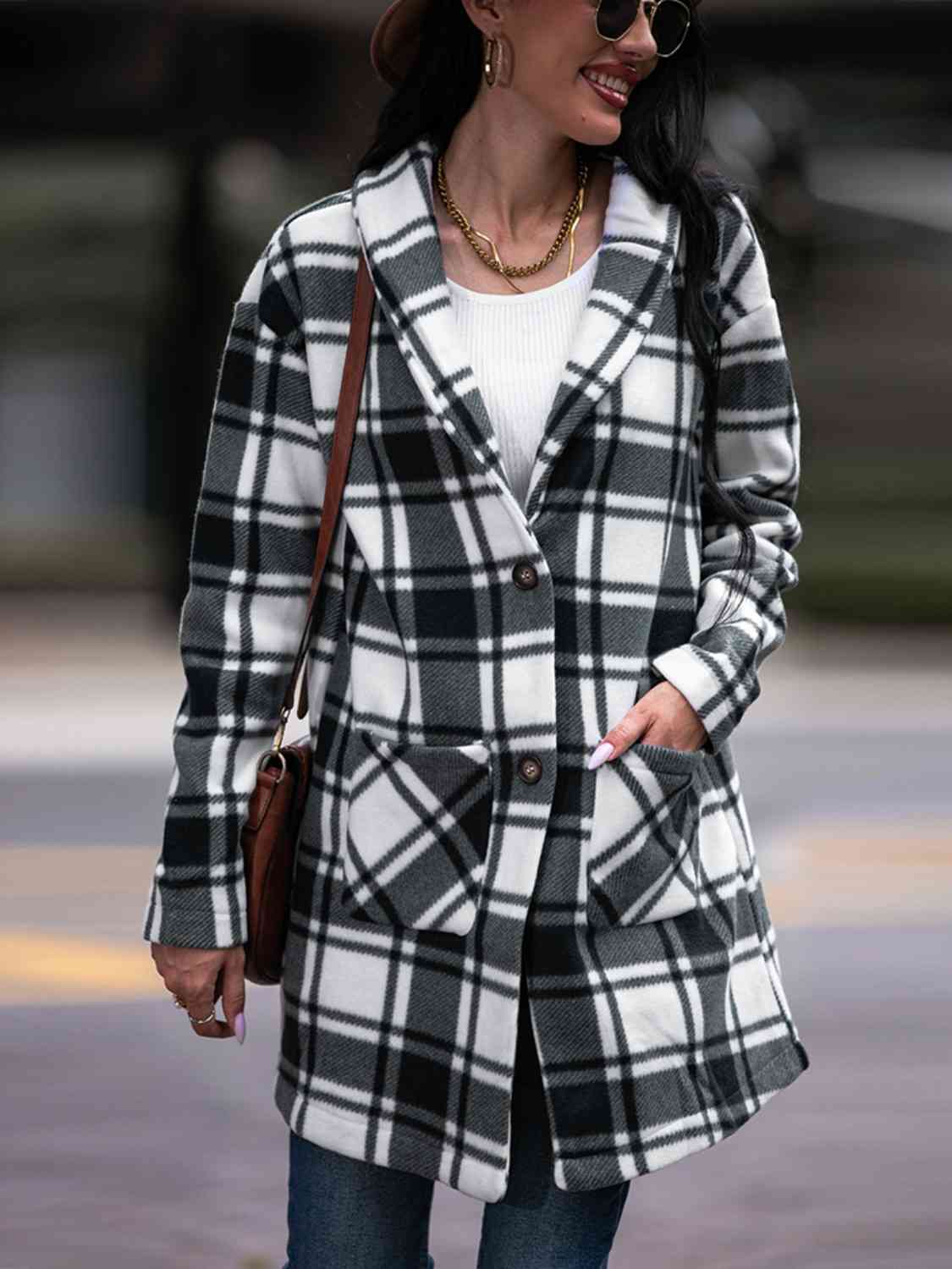 Plaid Shawl Jacket with Pockets