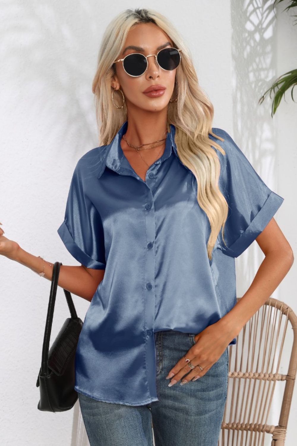 Collared Neck Short Sleeve Shirt