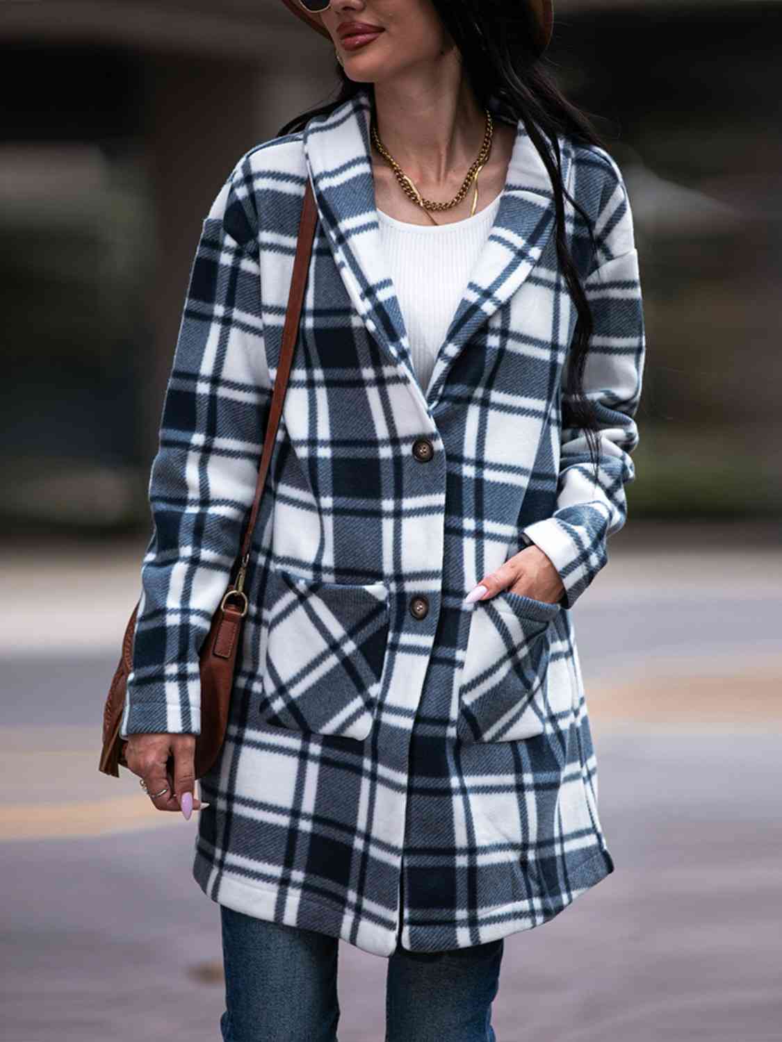 Plaid Shawl Jacket with Pockets