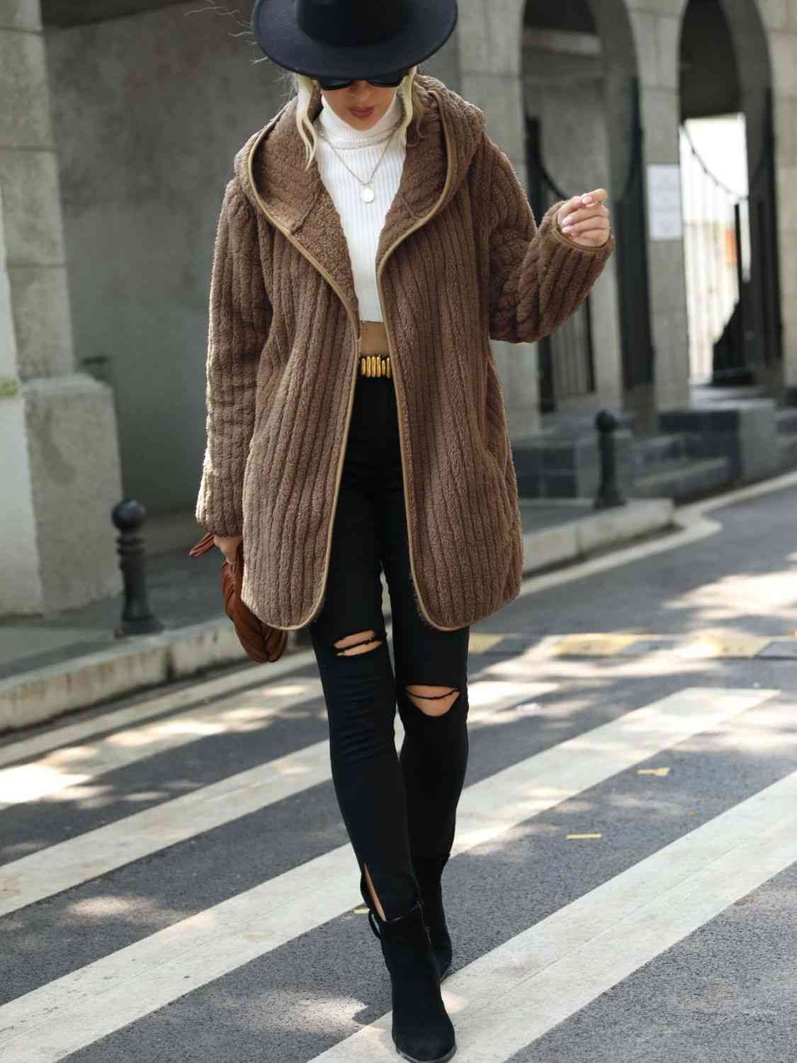 Ribbed Hooded Coat